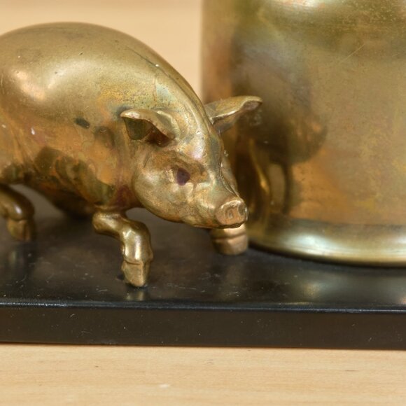 Vintage 30s Art Deco Brass Inkwell with Figural Pig / Rare - Picture 3 of 11